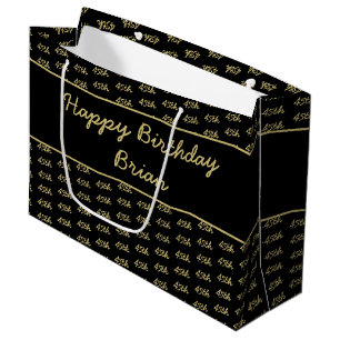 Your Age Offset Number Pattern - Black/Gold Large Gift Bag