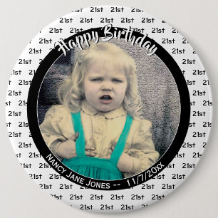 Your Age & Photo: Birthday Number Pattern Black 6 Cm Round Badge