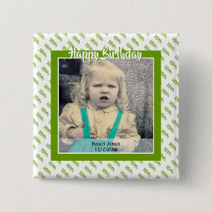 Your Age & Photo: Birthday Number Pattern Green 15 Cm Square Badge