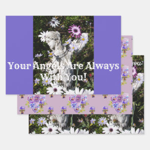 Your Angels Are With You Purple Flower Floral Wrapping Paper Sheet