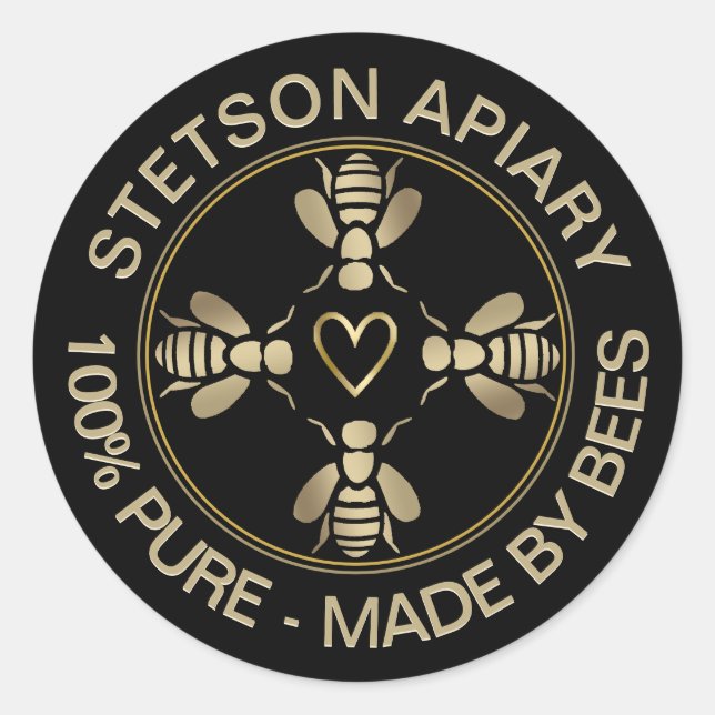 Your Apiary Mini Gold Bees Product Logo with Heart Classic Round Sticker (Front)