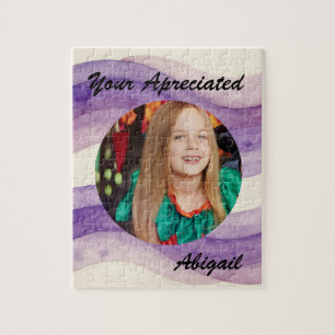 Your Appreciated Watercolor Wavy Purple Photo Name Jigsaw Puzzle