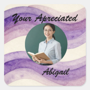 Your Appreciated Watercolor Wavy Purple Photo Name Square Sticker