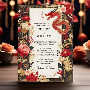 Your Asian Modern Floral Chinese Bilingual Wedding Invitation