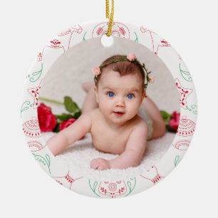 Your Baby Photo CUSTOM Nordic Red White Christmas Ceramic Tree Decoration