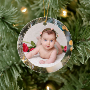 Your Baby Photo CUSTOM White Christmas Elegant Ceramic Tree Decoration