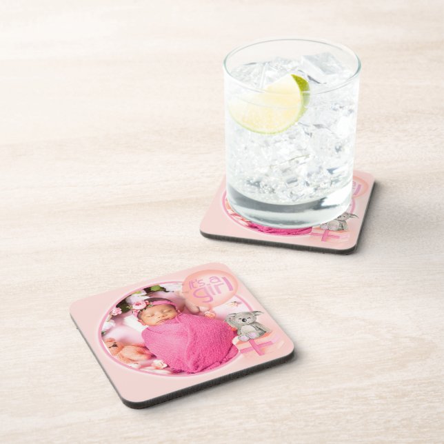 Your baby photo "It's a Girl" set of 6 coasters (Right Side)
