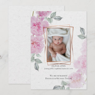 Your Baby Photo Romantic Pink Peonies Rice Paper Invitation