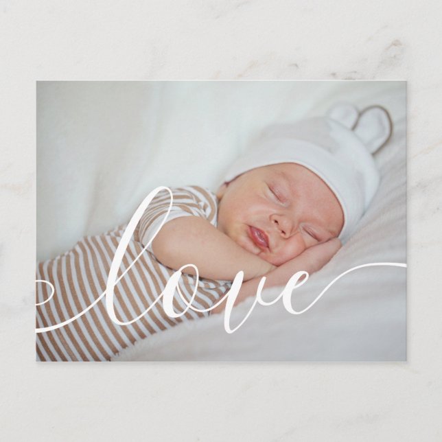 Your Baby Photo Script Love Announcement Postcard (Front)