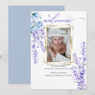 Your Baby Photo Watercolor Lavender - Dusty Blue Invitation
