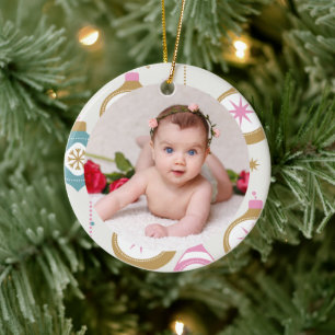Your Baby's Photo CUSTOM Christmas Colourful Retro Ceramic Tree Decoration