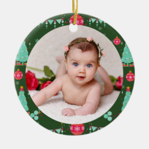 Your Baby's Photo CUSTOM Christmas Green Colourful Ceramic Tree Decoration