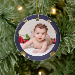 Your Baby's Photo CUSTOM Christmas Purple Gold Ceramic Tree Decoration