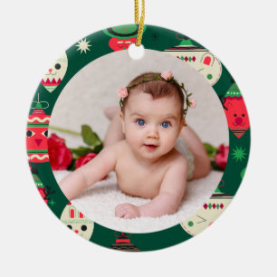 Your Baby's Photo CUSTOM Christmas Red Green Ceramic Tree Decoration
