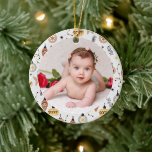 Your Baby's Photo CUSTOM Christmas Wallpaper Ceramic Tree Decoration