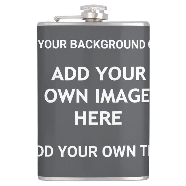 Your background colour, your image, your own text hip flask (Front)