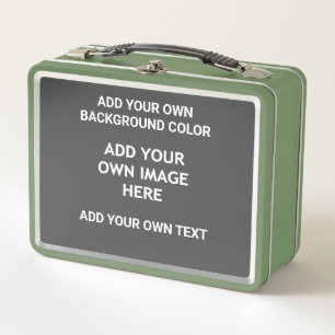 Your background colour, your image, your own text metal lunch box