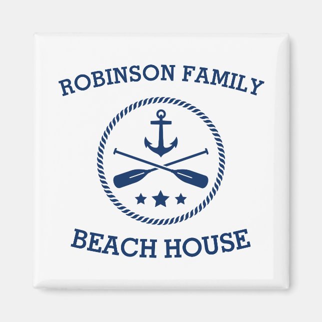 Your Beach House Family Name Anchor Oars Stars Magnet (Front)