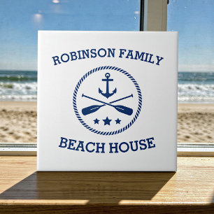 Your Beach House Family Name Anchor Oars Stars Tile