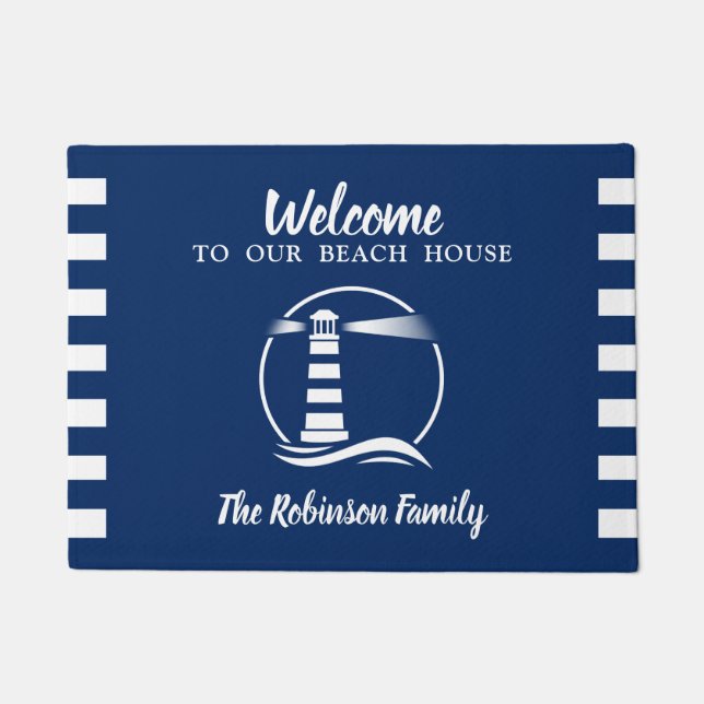 Your Beach House Nautical Classic Lighthouse Doormat (Front)