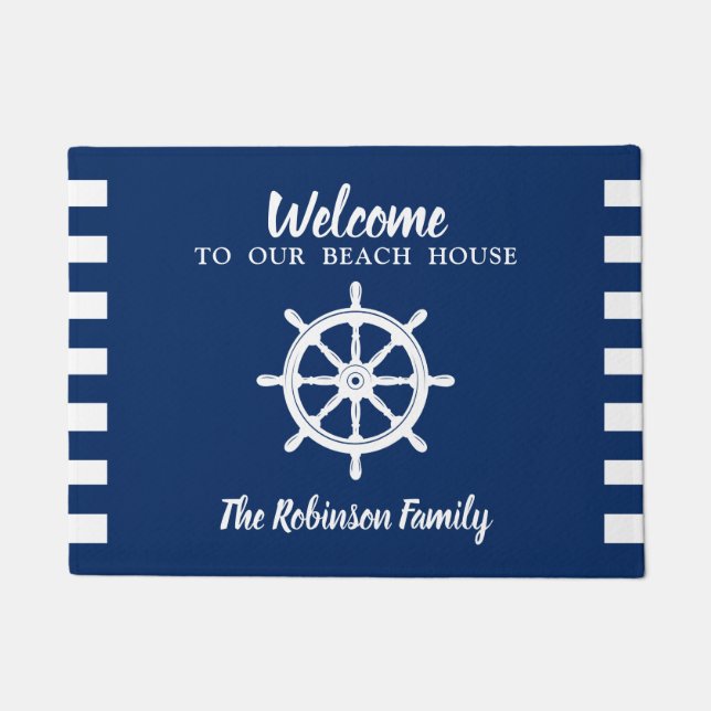 Your Beach House Nautical Ships Wheel Helm Doormat (Front)
