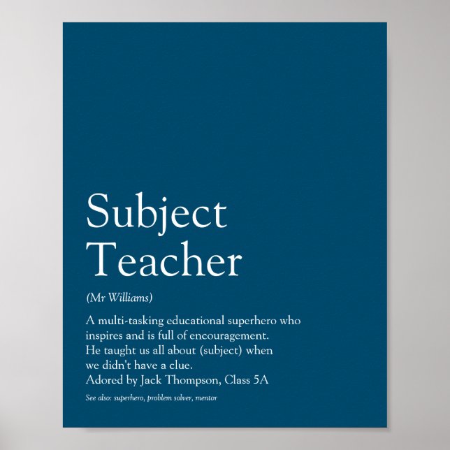 Your Best Teacher Definition Typographic Fun Blue Poster (Front)
