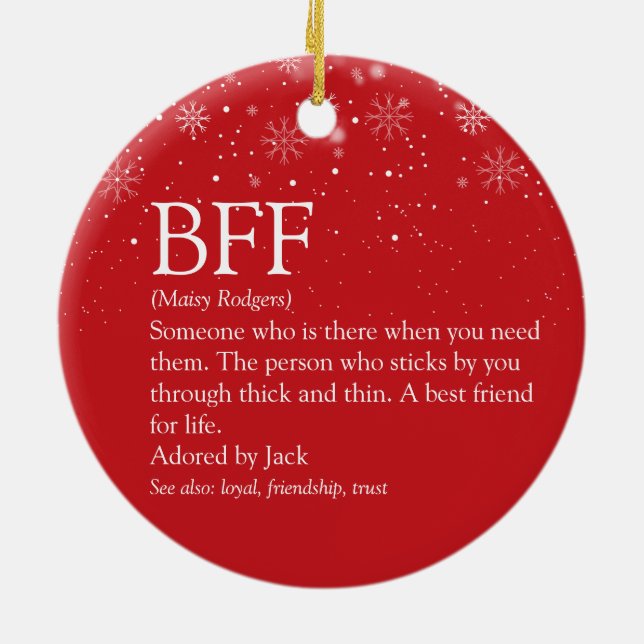 Your BFF Definition Best Friend Snowflakes Red Ceramic Tree Decoration (Back)