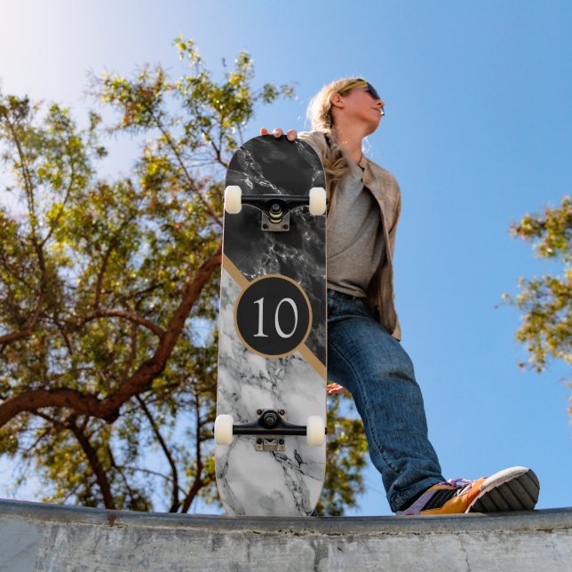 Your Birthday Skateboard Gift Black White Marble (Outdoor 1)