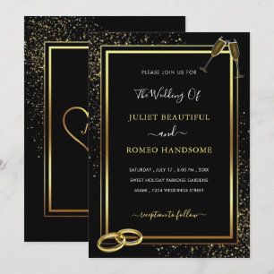 Your Black Gold Wedding Invitation with Rings