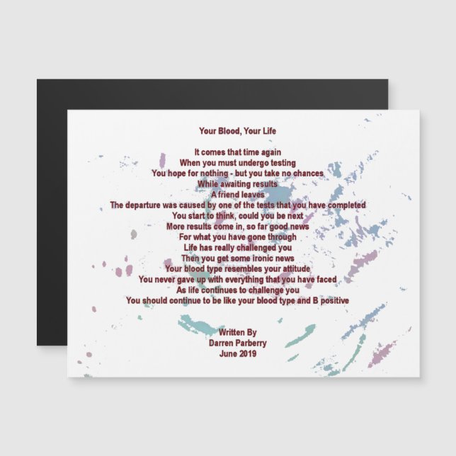 Your Blood, Your Life 10cm x 14cm Magnetic Card (Front/Back)
