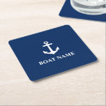 Your Boat Name Anchor Blue an0a Square Paper Coaster<br><div class="desc">Your Boat Name Anchor Blue Coaster</div>