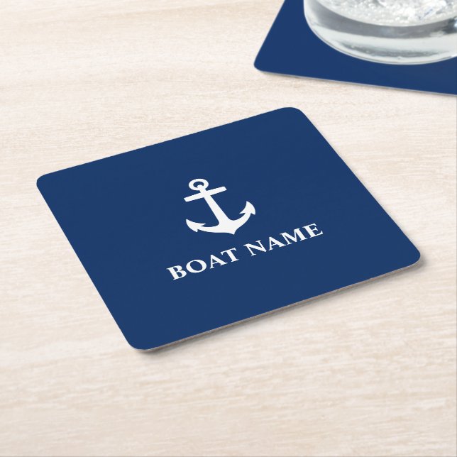 Your Boat Name Anchor Blue an0a Square Paper Coaster (Angled)