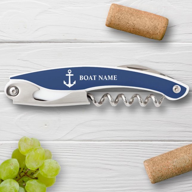 Your Boat Name Anchor Blue Corkscrew (Edit the design to change the color, front and back as needed.)