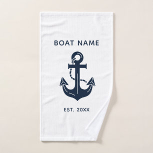 Your Boat Name Anchor Blue Hand Towel
