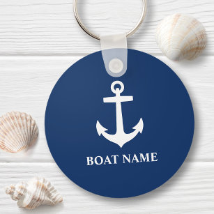 Your Boat Name Anchor Blue Key Ring