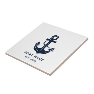 Your Boat Name Anchor Blue  Tile