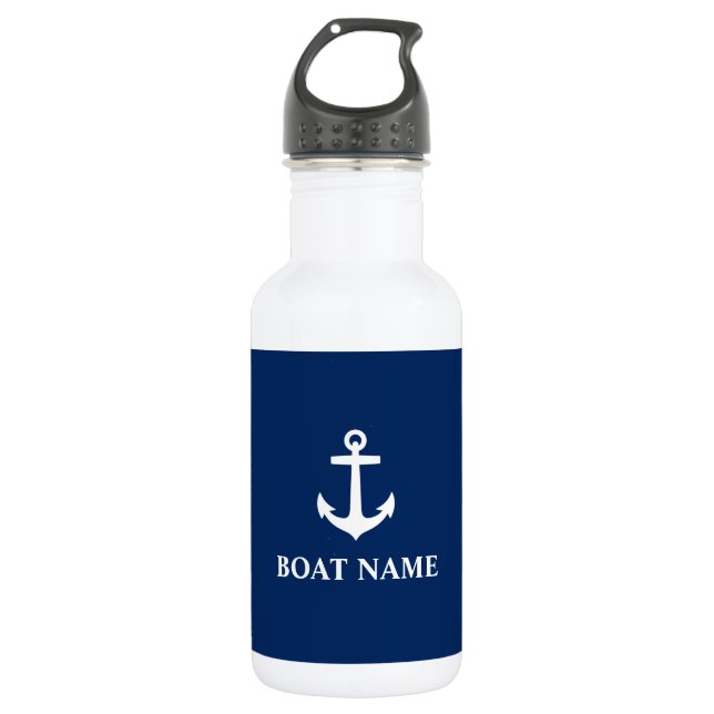 Your Boat Name Anchor Blue White 532 Ml Water Bottle (Front)
