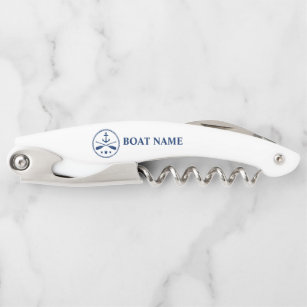Your Boat Name Anchor & Crossed Oars on White Corkscrew