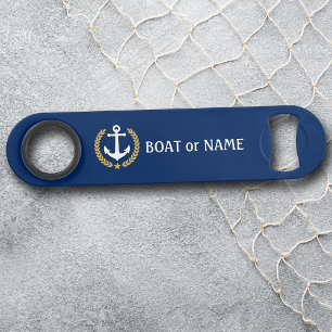 Your Boat Name Anchor Gold Style Laurel Blue