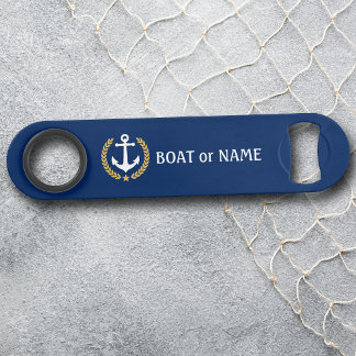 Your Boat Name Anchor Gold Style Laurel Blue