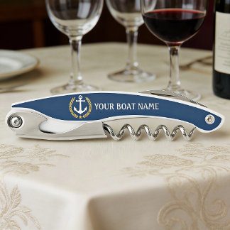 Your Boat Name Anchor Gold Style Laurel Blue Corkscrew