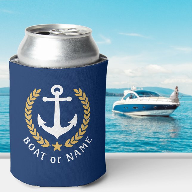 Your Boat Name Anchor Gold Style Laurel Navy Blue (Edit the design to easily change the primary color if needed.)
