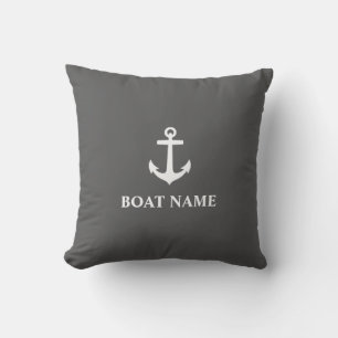 Your Boat Name Anchor Grey Cushion