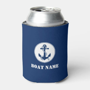 Your Boat Name Anchor & Rope Navy Blue Can Cooler