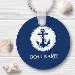 Your Boat Name Anchor & Rope Navy Blue Key Ring<br><div class="desc">A personalized nautical themed keychain with your boat name, family name or other desired text. This unique design features a custom made boat anchor emblem with rope in classic navy blue and accented on a chic white circle all on a background of navy blue. If needed, background color can be...</div>