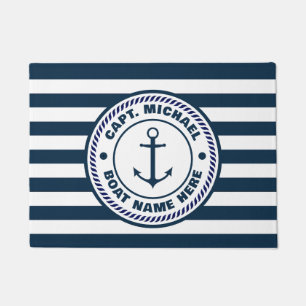 Your Boat Name Anchor Welcome Aboard Blue white Doormat