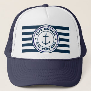 Your Boat Name Anchor Welcome Aboard Blue white Trucker Hat