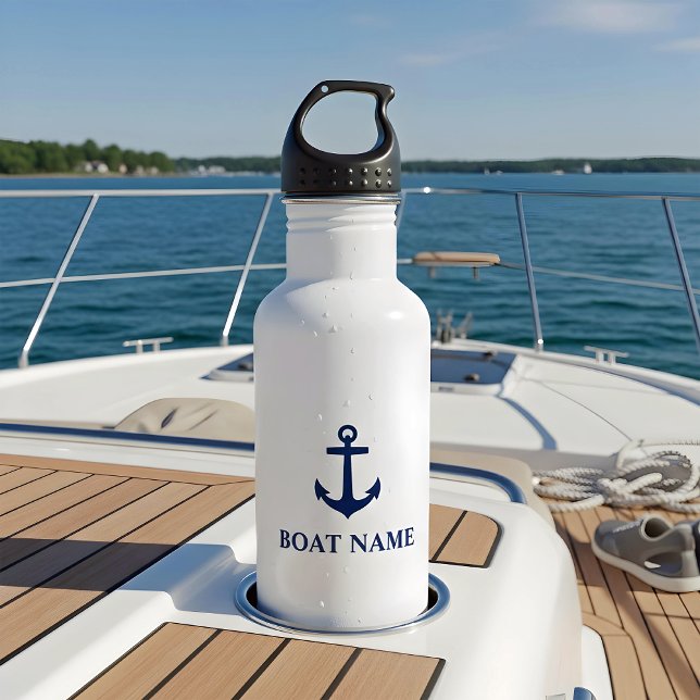 Your Boat Name Blue Anchor White 532 Ml Water Bottle (Creator Uploaded)