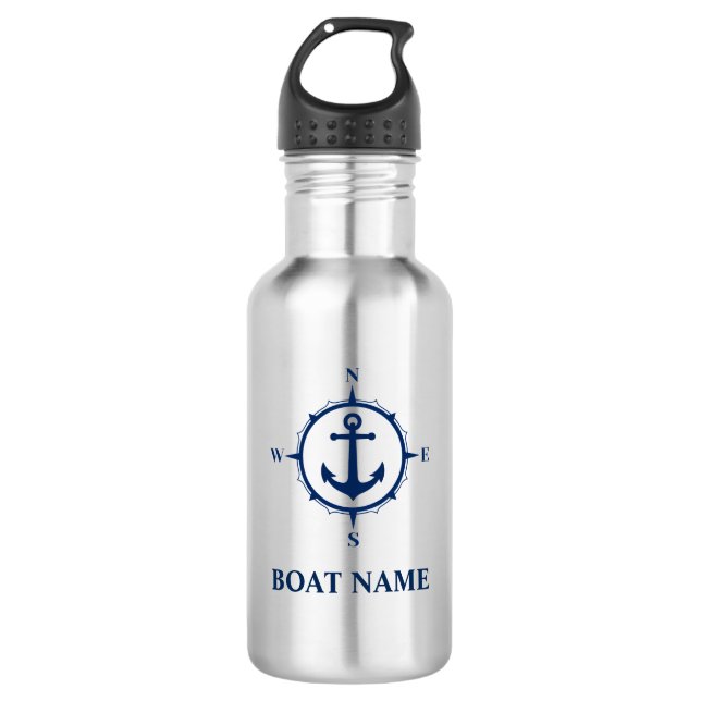 Your Boat Name Blue Compass Anchor 532 Ml Water Bottle (Front)