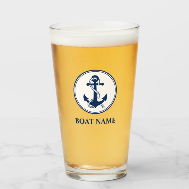 Your Boat Name Blue Rope & Anchor Glass (Front Filled)